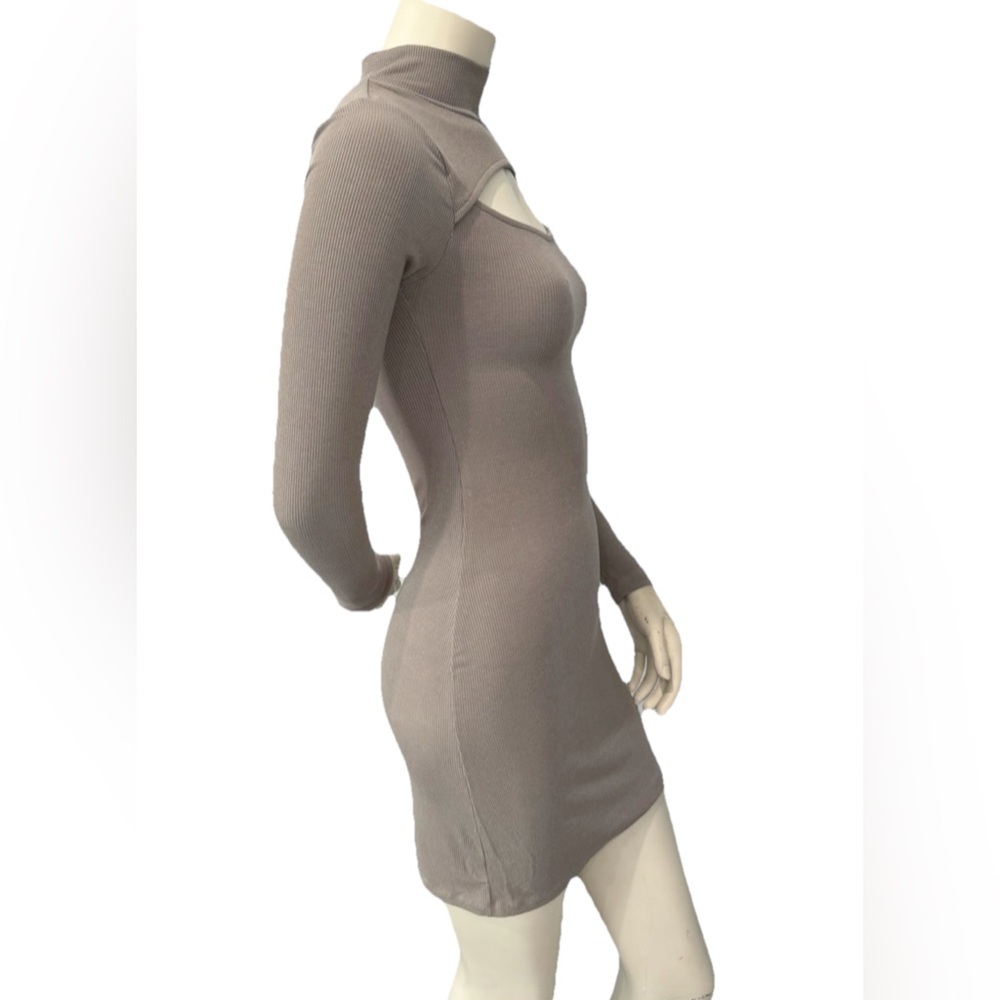 Z SUPPLY Pandora Rib Cut Out Mini Dress Oatmeal XS Long Sleeve Bodycon Knit NWT - Picture 2 of 7